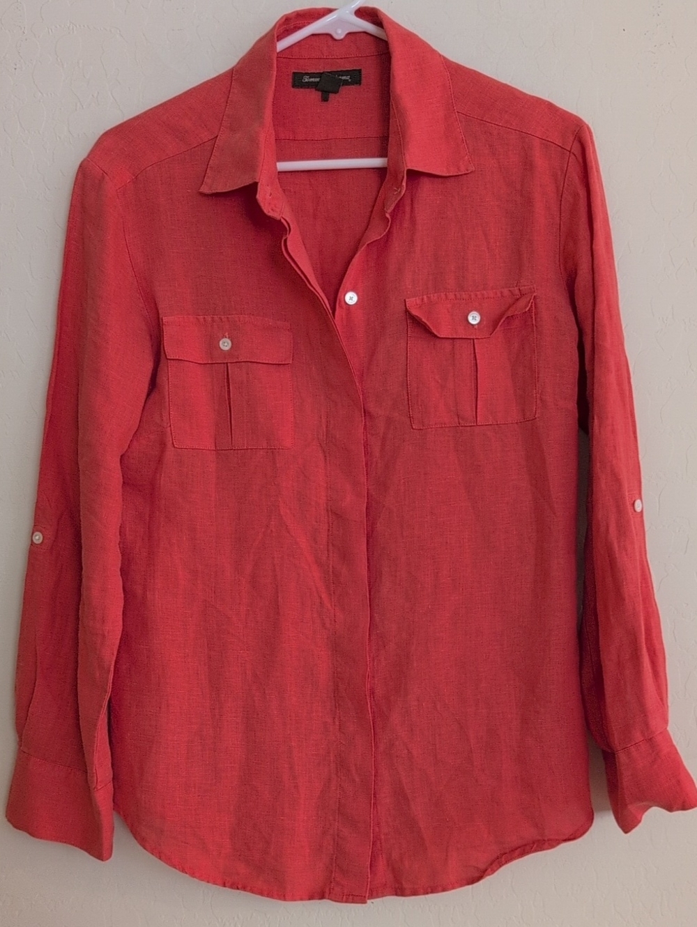 Tommy Bahama 100% Linen Coral Pink Long Sleeve Button Down Shirt - Size XS